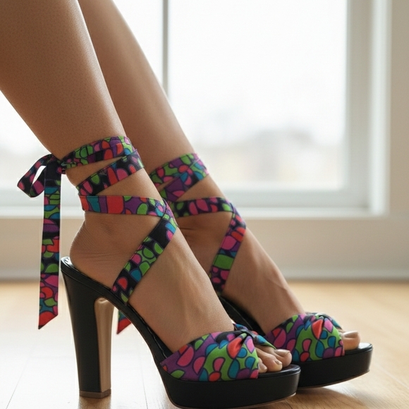 Marc Jacobs Geometric Print Silk Satin Wrap Platform Sandals Made in Italy 6
D - Picture 1 of 11